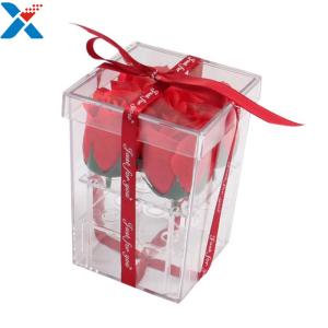 China Flower Packing Clear Acrylic Box Display Cases Organizer Rose Gift Box With Cover on sale