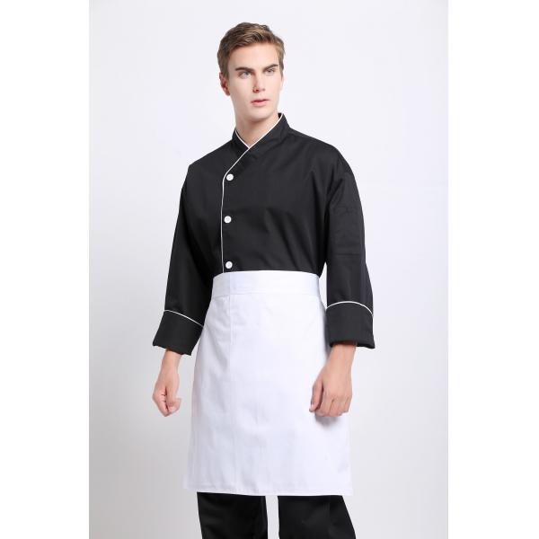 White Cutton White Edage Black Chef Suit