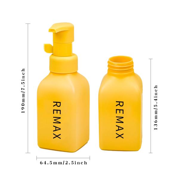 Wholesale 380ml Empty Square PET Material Yellow Color Dense Foam Pump Cosmetics Packaging Bottle