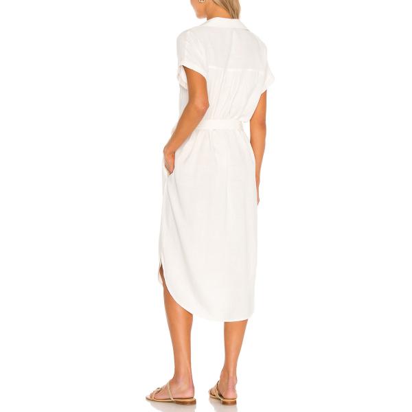 Women MIDI Dress Summer White Button Down Shirt Dresses Casual Linen Dress Women