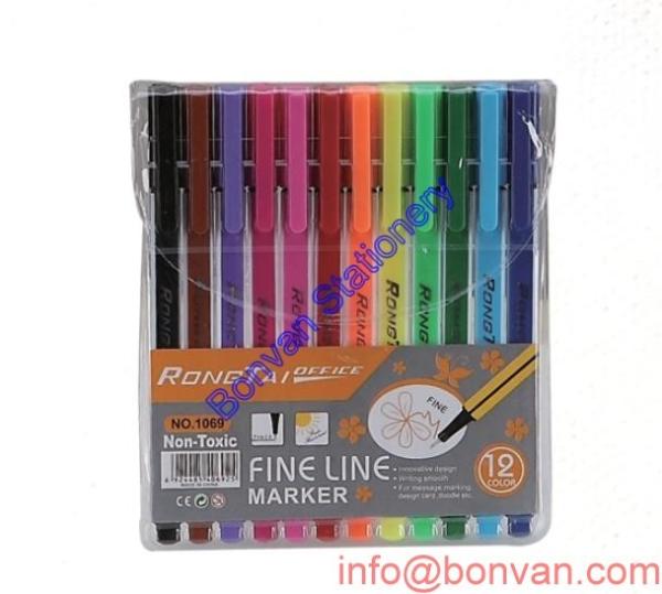 Quality PVC pouch packing fineliner set, PVC bag fineliner pen set,stationery fineliner set for sale