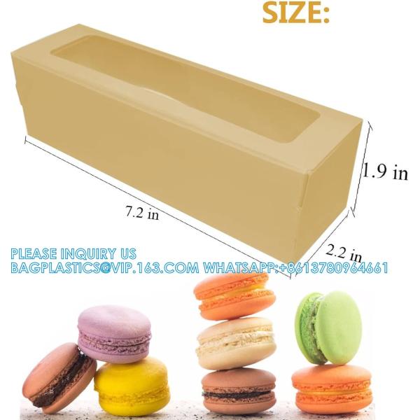 Bakery Boxes Brown With Clear Display Window Macaron Containers For 6 Macaron Gift Box With 1 Pcs 72ft Golden Ribbon