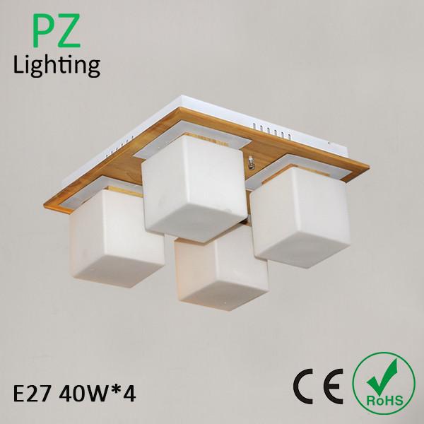 Quality Square 4x40W E27 sockets wood ceiling lamp square ceiling lighting with remote controller for sale