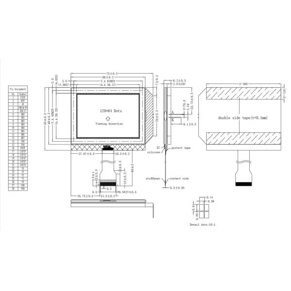 Resolution 128 x 64 Graphic LCD Module Transimissive Negative For Smart Watch
