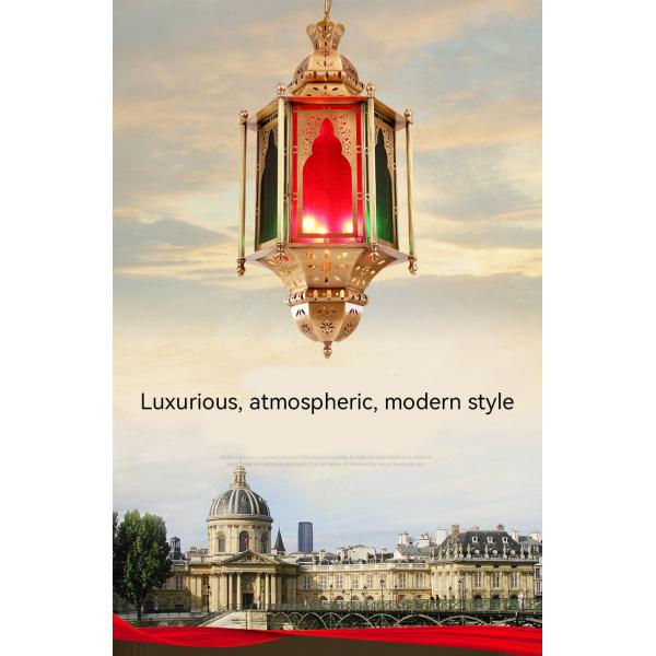 Stained Glass Antique Copper Lantern With Warm White Color Temperature