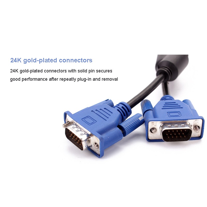 Male To Male Computer 3 + 4 VGA Monitor Cable 1.8m Length