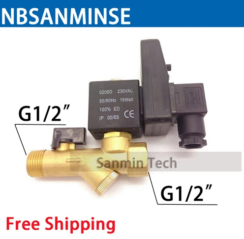 NBSANMINSE Electronic Drain Valve G1/2 1.6 Mpa SR-B-15 Brass Solenoid Valve DC24V AC220V Air Compressor Drainer