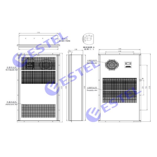 DC48V 180W/K Enclosure Heat Exchanger IP55 R134A Refrigerant Embeded Mounting