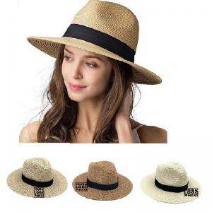 China Customized Brand Print Logo  Panama Straw Hat Beach Sun Hat wholesale