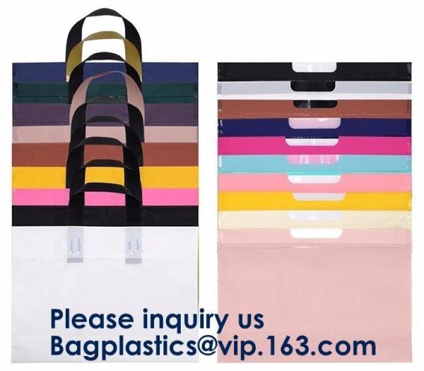 Quality Custom Size Soft Flexi Loop Handle Gold Plastic Shopping Bag Restaurant Takeaway Bag With Printing Square Bottom Plastic for sale