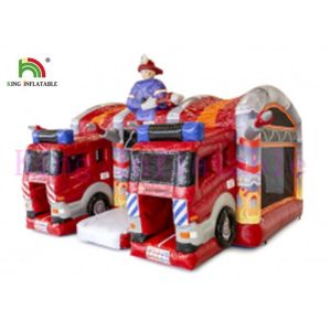Red Firetruck 0.55mm PVC Inflatable Jumping Castle With Slide For Kids