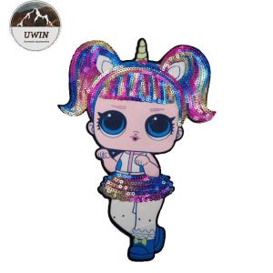 Doll Sequins Custom Woven Patches 5CM Size Sew On Backing For Clothing