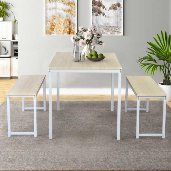 Quality 47.3" L 3 Piece Dining Room Table And Chair Set With Two Benches for sale