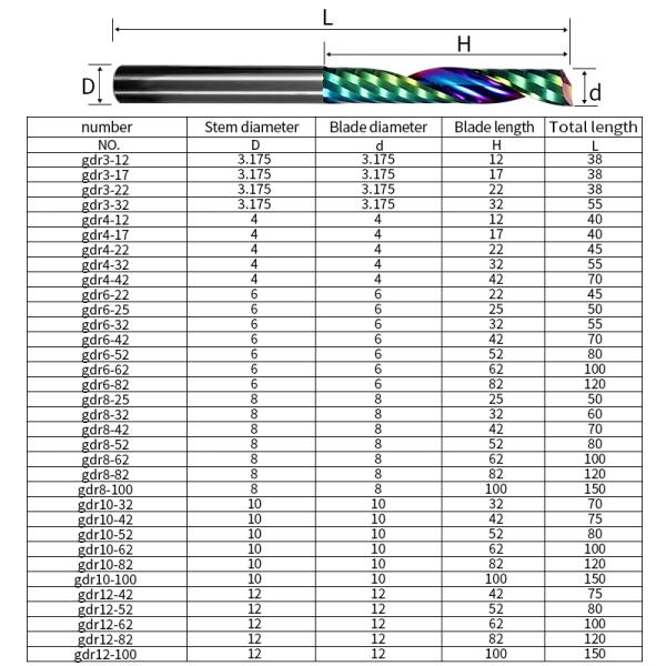 3.175mm 6mm Solide Carbide Wood Milling Cutter BROCAS ESPIRAL HELICOTDALDE Color DLC Coating End Mill Acrylic Cnc Router Bits