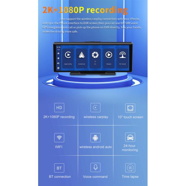 10.26" Wireless Carplay Dashboard Media Player 2.5K Android Auto