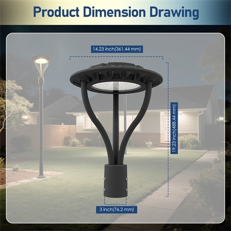 ETL Outdoor Parking Area Yard LED Post Top Light Us Stock IP65 Aluminum Steel Pole 30W 40W 60W 90W LED Garden Light