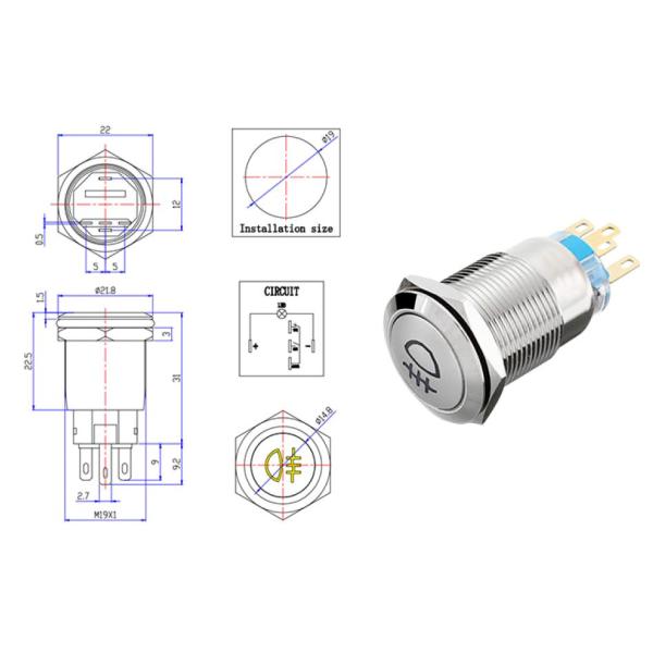 19mm Latching Metal Push Button Switches On Off Illuminated Dot Light