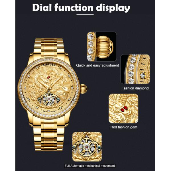 Dragon Embossed Mens Mechanical Watches Butterfly Double Buckle