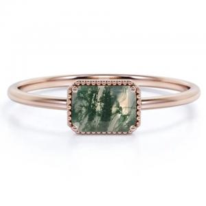 China Vintage S925 Sterling Silver Rose Gold Plated Jewelry Green Moss Agate Raw Ring Fine Quality Factory Jewelry on sale