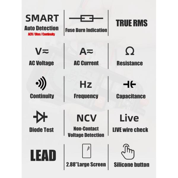 112B Digital Smart Multimeters Amp Ohm Hz Capacitance Battery Tester Portable Palm NCV Voltmeter Auto Range 6000 Counts