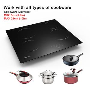 Glass Ceramic Electric Hob Burner 60 Cm Built-In Black Glass Stove With 4 Cooking Zones