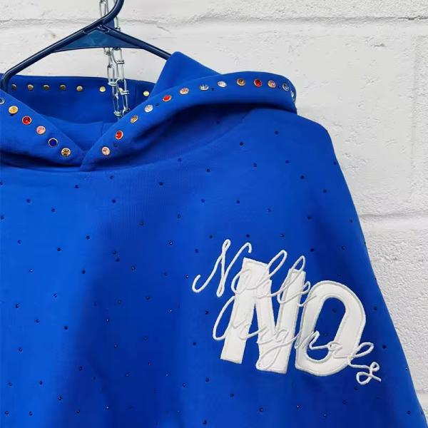 Custom logo Sweatshirt Embroidery Screen Print Transfers Sweatshirt Pullover French Terry Boxy Sweatshirt with Rhinestone Hooded