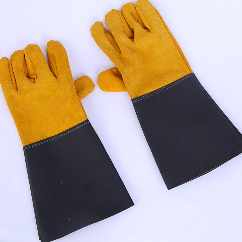 Welding Gloves Thick Leather Short Welder Gloves Half-Leather White Rubber Two Finger Welding Labor Gloves