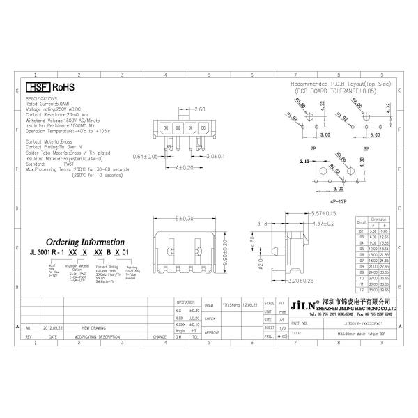 Right Angle Wafer Connector MX3.0 Single Row Signal Transmission Long Lifespan