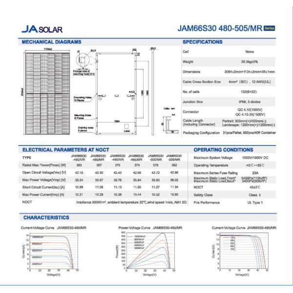 JA Solar Panel 60 Cell MBB Bifacial PERC Half Cell Double Glass Module 480W 500W