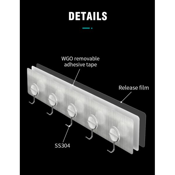 380mm SS304 Shower Bathroom Wall Hooks Suction 8kg Bearing Fixed Type