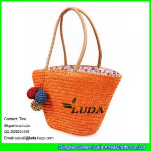 China LUDA orange large handbags summer wheat straw woven handbag on sale