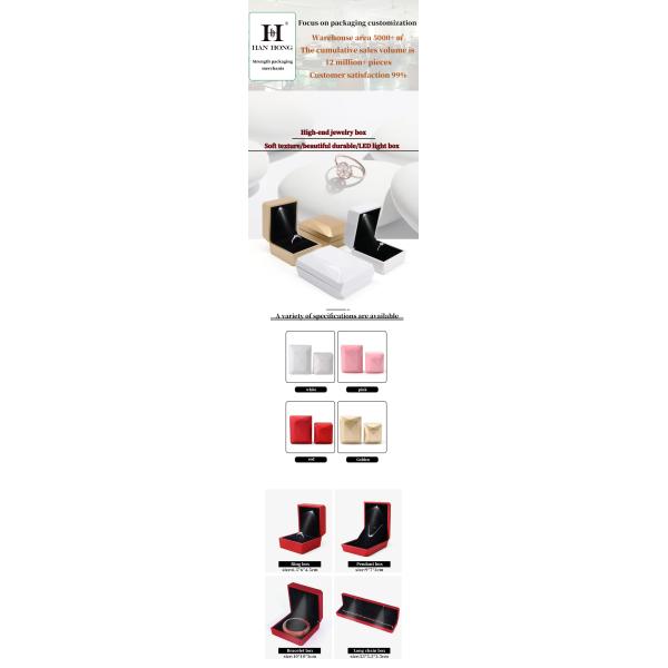 Custom Logo PU Plastic Jewelry Packaging Box with LED Light Hanhong Luxury Ring Box