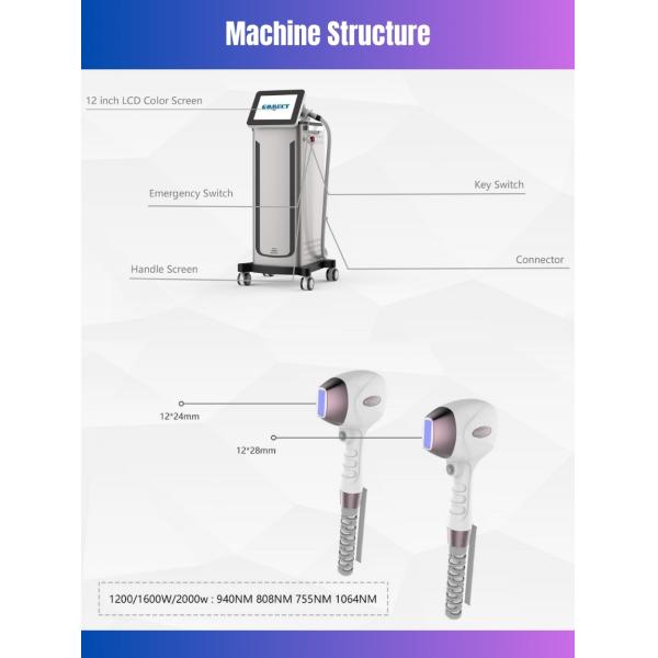 755 808 940 1064nm Diode Laser Hair Removal Device 4 Wavelength with 12*24mm/12*28mm Spot Size
