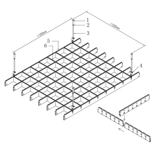 Simple Installation Grid Aluminum Ceiling Tiles 100x100mm
