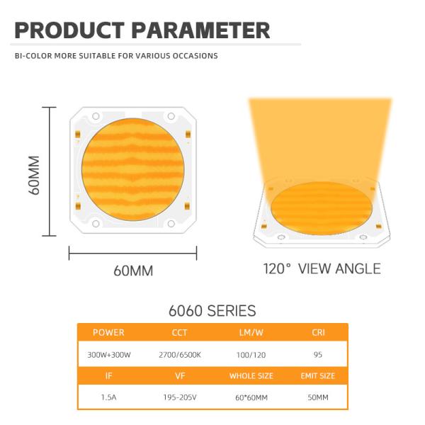 High Power 300W COB LED Chip Bicolor Dual CCT 2700K 6500k Warm White White CRI 95