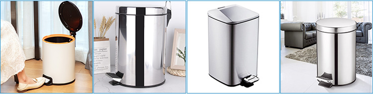 Durable Narrow Stitched Portable Metal Foot Pedal Garbage Bins Round Kitchen Trash Dustbins