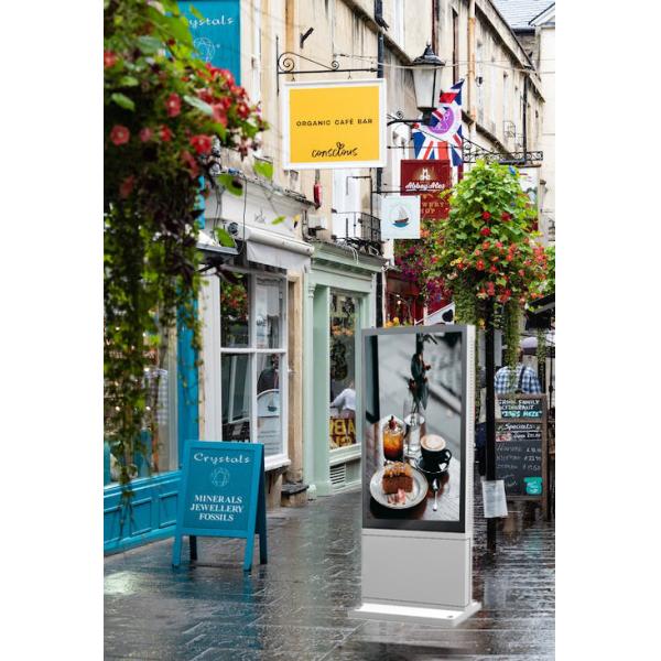 Outdoor Durable Advertising Display Screen Streamlined Enclosure Outdoor Digital Totem 86inch Wide Viewing Angle