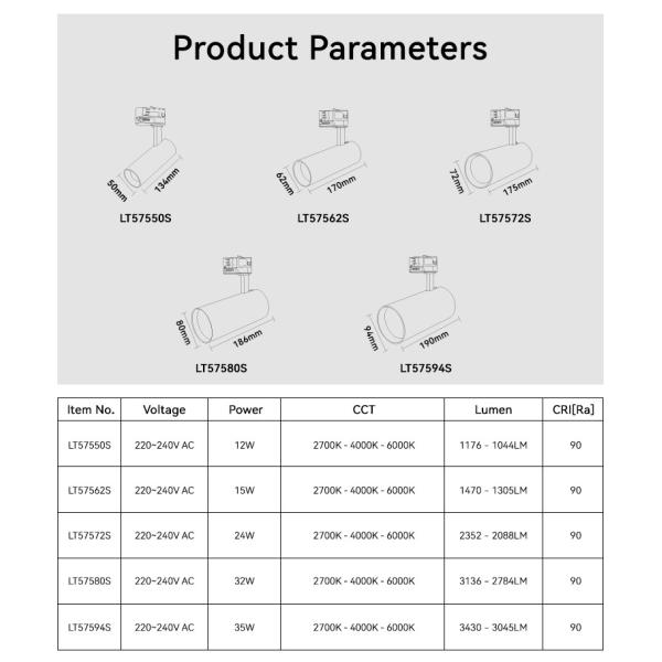 3 CCT Adjustable Track Light Selectable 3 Phase White Single Spotlight