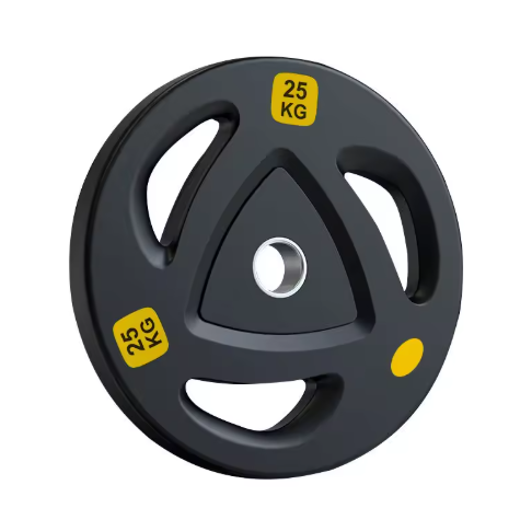 China Iron Coated Rubber Gym Weight Plates 5 LB 10 LB 25 LB 35 LB 45 LB Tri Grip Weight Plates wholesale