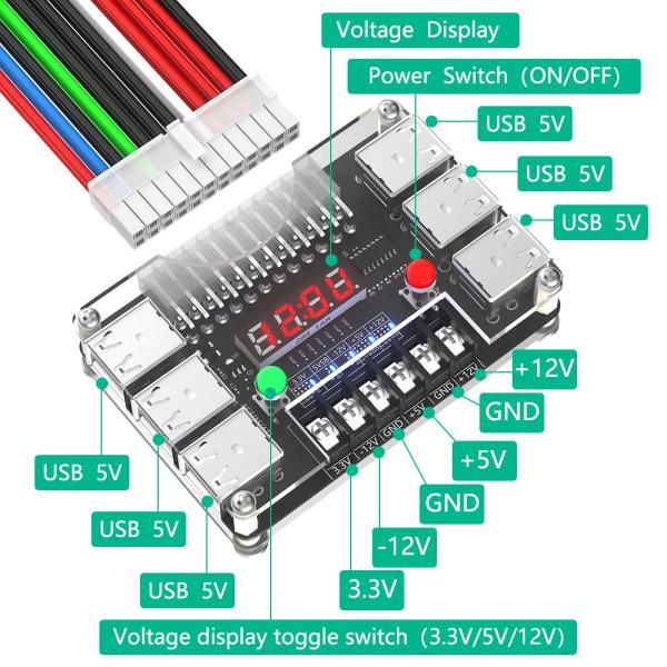 12 Port USB ATX Power Supply Breakout Adapter Board 12V ODM