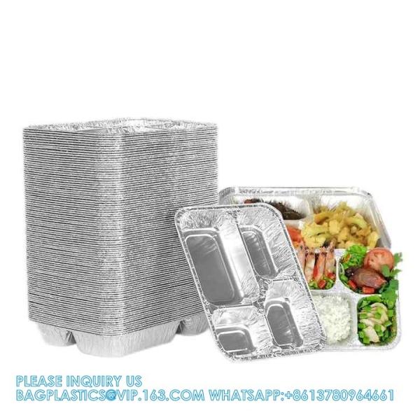 3 Compartment Aluminium Foil Food Container With Clear Dome Lid Custom Alu Foil Containers Disposable Tableware