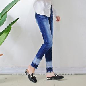 China Stretch Ripped & Split Women Denim Skinny Jeans , Dark Blue Denim Trouser Pants wholesale