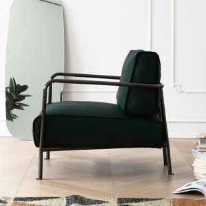 Metal Frame Fabric Leisure Chair Green Upholstered Fabric Chair