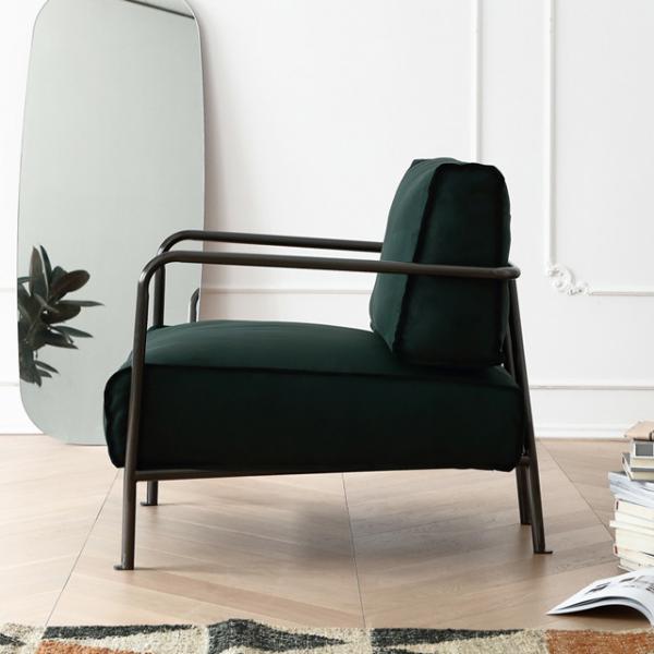 Metal Frame Fabric Leisure Chair Green Upholstered Fabric Chair