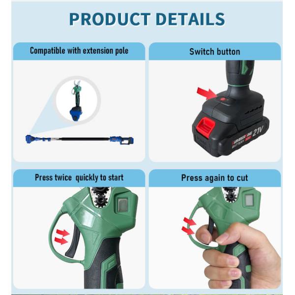 25mm Cordless Electric Pruner Shears Lithium Battery Powered Pruning Shears Green
