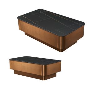 China Elegant Side Marble Ceramic Coffee Table 450mm Height Rectangular Ceramic wholesale
