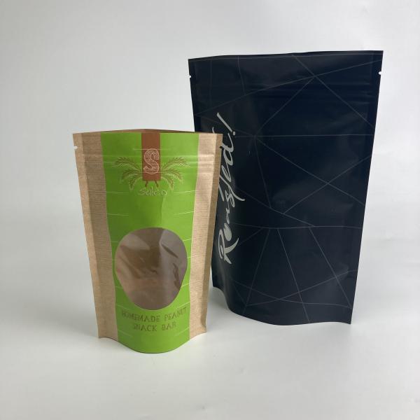 Custom Printed Matt Finish Kraft Paper Bags Food Grade Stand Up Zipper Bags for Snack Packaging with Window