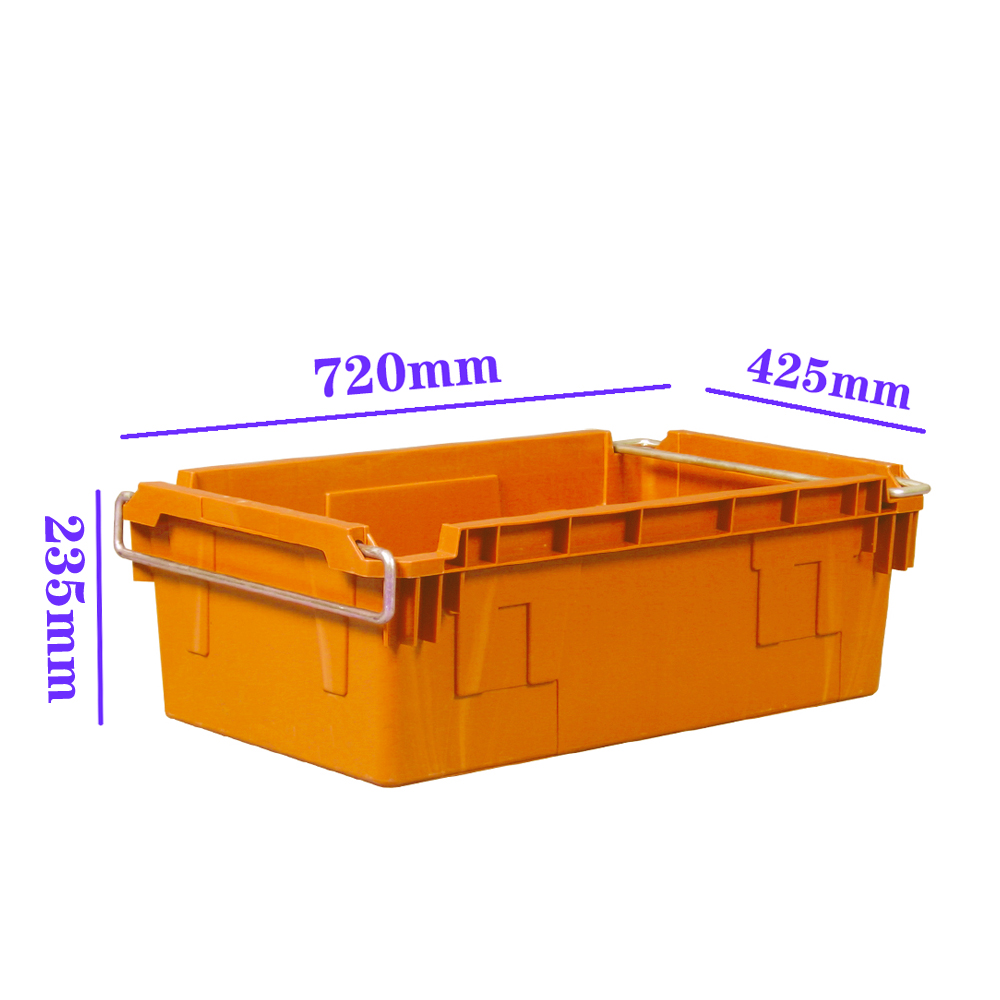Orange Plastic Milk Crates Injection Plastic Box With Metal Handle Nesting Small