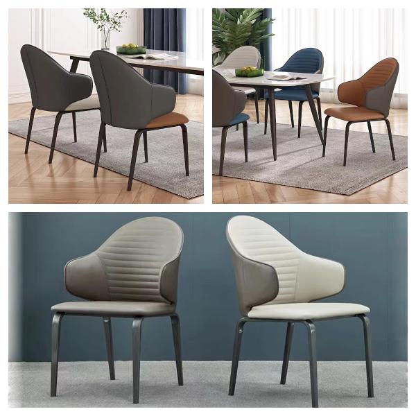 Graceful Chairs With Metal Legs , PU Brown Leather Dining Chair