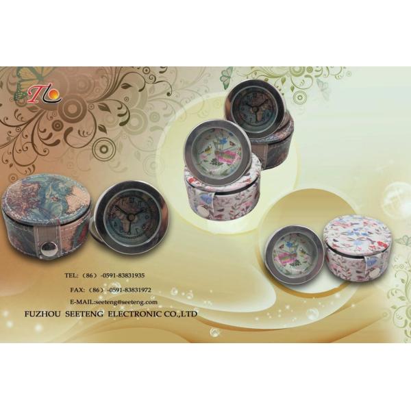 3D tecenology printing leather PU travel clock with leather jewel box